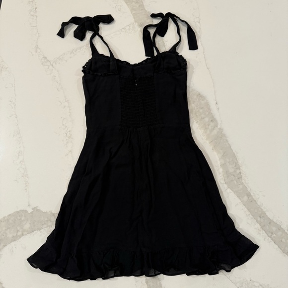 Reformation Christine Mini Dress RuffleHem TieStraps Sweetheart Womens 2 Black - Picture 13 of 16
